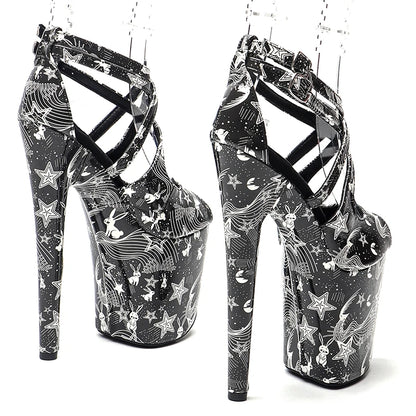 8Inch/20cm Patent  PU Stars and rabbits  pattern Platform Sandals party High Heels Shoes Pole Dancing Shoes