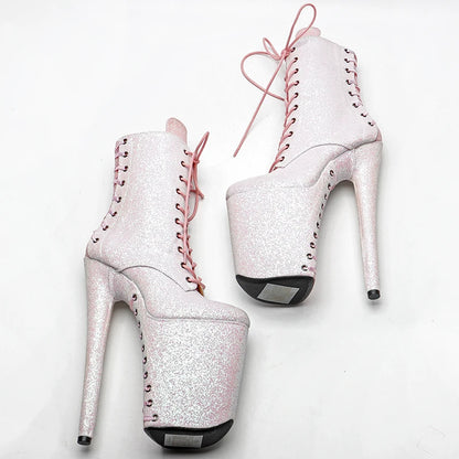 23CM/9inches   White color  mix pink color Glitter  PU  Pole dancing platform Pole Dance boots