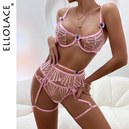 Ellolace Bra Cut Lingerie Lace Sexy Seductive Underwear Butterfly Luxury Thong Intimate Transparent Bra And Brazilian Outfits
