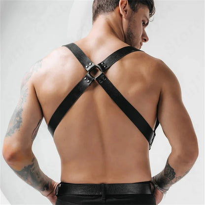 Men Harness Belts   Clothing for  Rave ual PULeather Chest Adjustable   Body  Cage Harness Lingerie