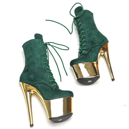 17CM/7Inches Suede with electroplate High Heel platform Boots Closed toe  Pole Dance boot