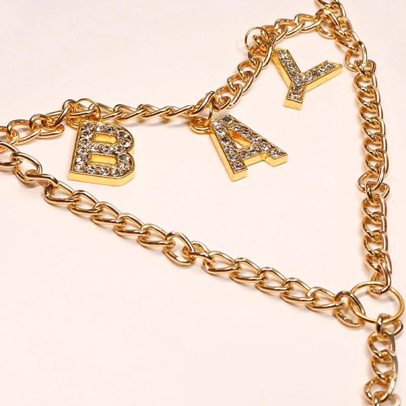 Crotchless Mini Panties Women Perspective Underwear Ladies Metal Chain Thongs Crotchless BABY Letter Briefs  Lingerie