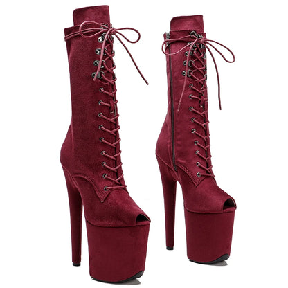 Newest 20CM Pole dancing shoes High Heel platform Boots open toe with fringes Pole Dancing boot