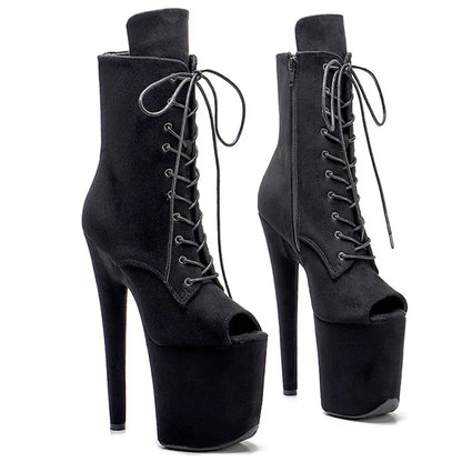 20CM/8inches Suede Upper Open Toe  Pole dancing shoes High Heel Pole Dance boots