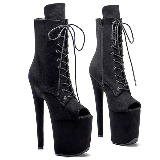 20CM/8inches Suede Upper Open Toe  Pole dancing shoes High Heel Pole Dance boots