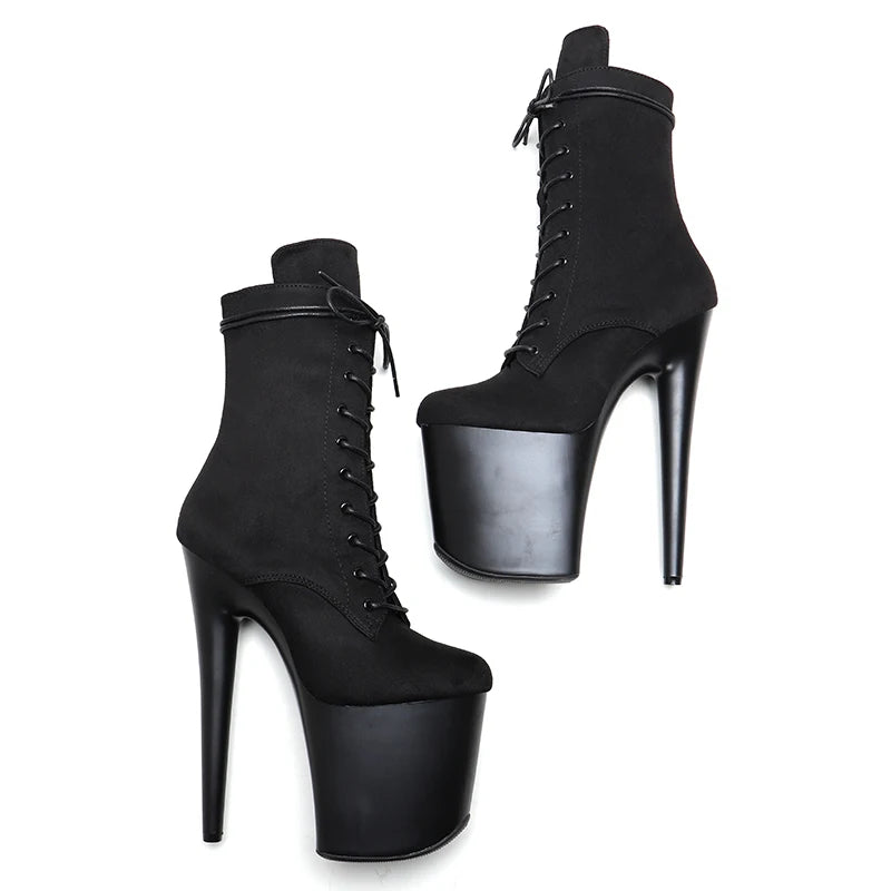 Black 20CM/8inches Pole dancing shoes High Heel platform Boots closed toe Pole Dance boots