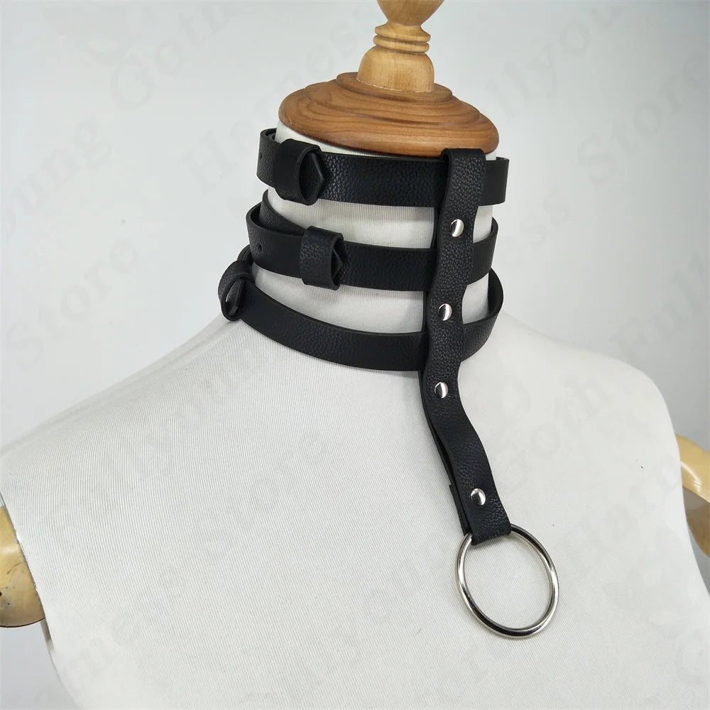 Collar Punk Choker Rock Gothic Red PU Leather O-ring Harajuku Studded Necklace Neck  Party Jewelry Accessorie