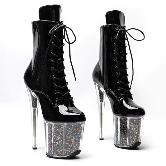 20CM/8inches Patent PU upper Pole dancing shoes High Heel platform Boots open toe Pole Dance boots 3L
