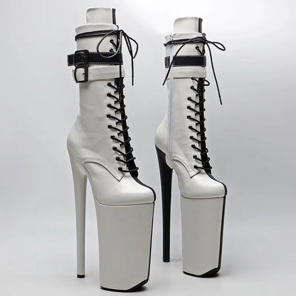 26CM/10inches  Matte PU Black with Whige color y exotic High Heel platform party shoes Pole Dance boot