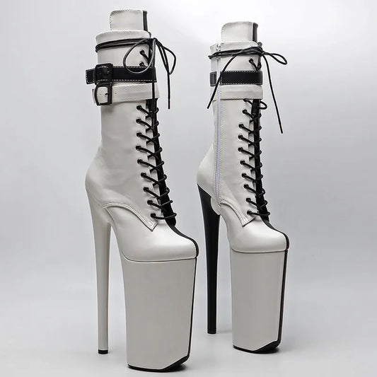 26CM/10inches  Matte PU Black with Whige color y exotic High Heel platform party shoes Pole Dance boot