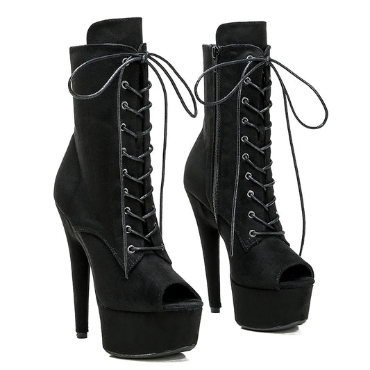15CM/6Inches suede upper High Heel platform Boots open toe  Pole Dance boot