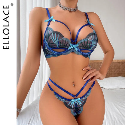Ellolace Erotic Sexy Lingеrie Set Floral Open Bra Bilizna Set Fantasy Ensemble Exotic Sets Pure Desire Fancy Briefs kit