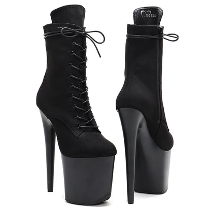 Black 20CM/8inches Pole dancing shoes High Heel platform Boots closed toe Pole Dance boots