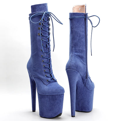 Blue Suede 20CM Pole dancing shoes High Heel platform Pole Dance boot