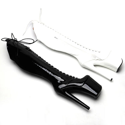 20CM/8inches Shiny Patent PU High Heel platform Boots closed toe Pole Dance boots