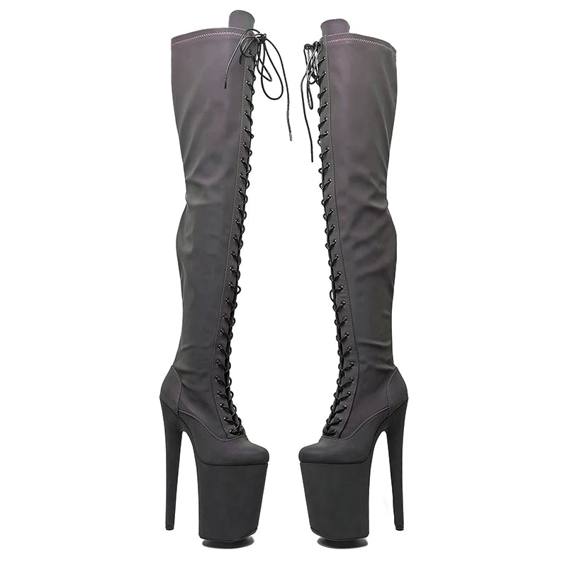 23CM/9inches Reflective material PU  fashion  lady  High Heel platform  Pole Dance boots