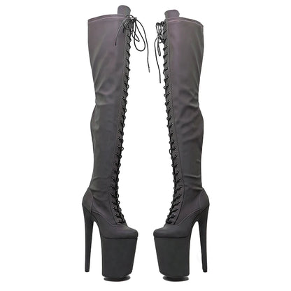 23CM/9inches Reflective material PU  fashion  lady  High Heel platform  Pole Dance boots