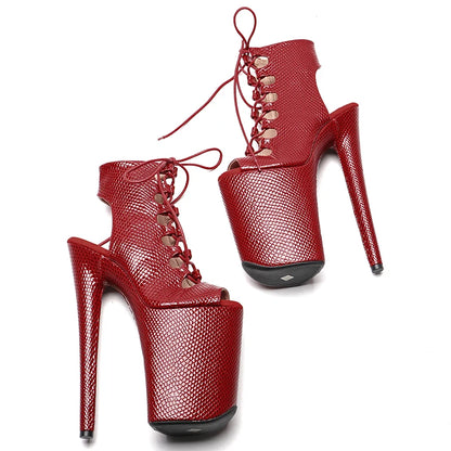 23CM/9inches  Snake   PU   Open Toe Platform   Pole dance shoes High Heels Pole Dance boot