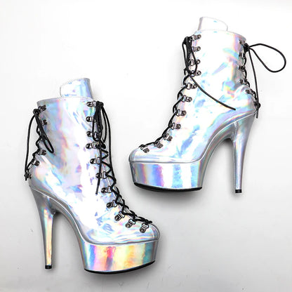 Silver holo Upper  15CM/6Inch Women's Platform party High Heels Shoes Pole Dance shoes