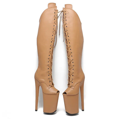 23CM/9inches Matte PU  Upper  Small Open Toe   fashion  lady  High Heel platform  Pole Dance boots