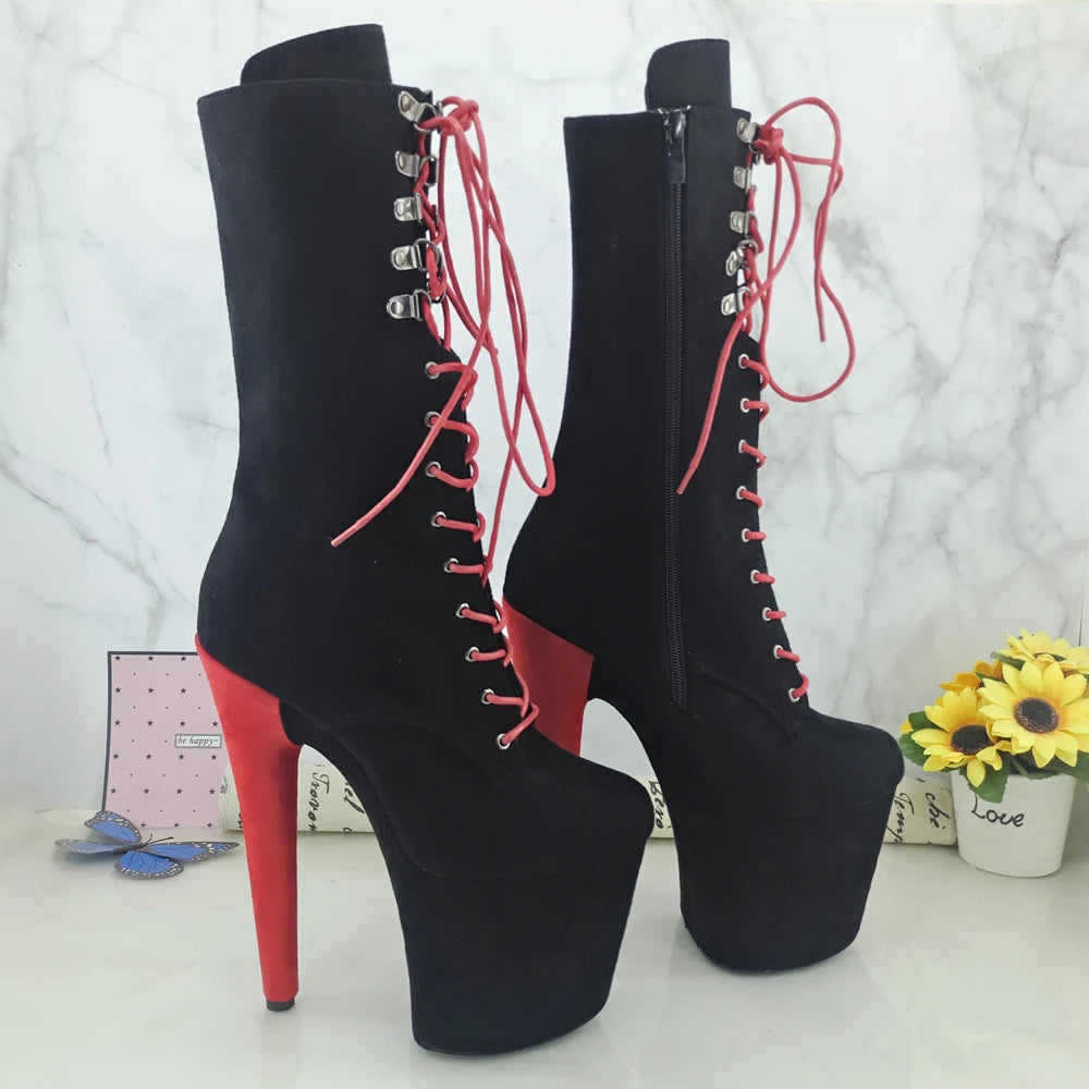 RED with Black Suede 20CM Pole dancing shoes High Heel platform Pole Dance boot
