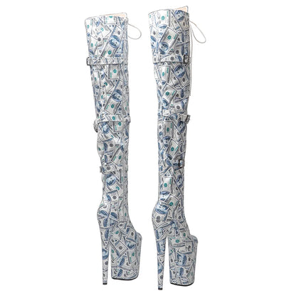 20CM/8inches Dollar pattern Women New Design  Extreme High Heel   Lap Dancing Stripper Shoes Platform Lace-up 5B