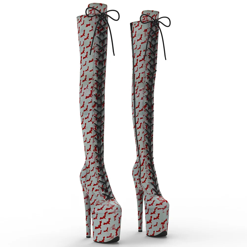 20cm/8inches Bat pattern Women y High Heel Platform Thigh High Boots Pole Dancing Boots