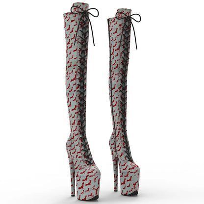 20cm/8inches Bat pattern Women y High Heel Platform Thigh High Boots Pole Dancing Boots