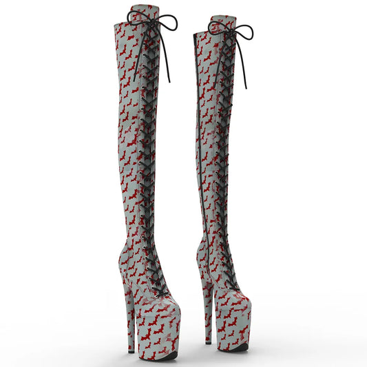 20cm/8inches Bat pattern Women y High Heel Platform Thigh High Boots Pole Dancing Boots