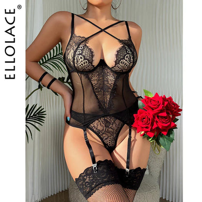 Ellolace Sexy Lingеrie Set Balcony Bra Ensemble Sissy Seductive Underwear Cross Onlyfans Intim Goods Hot New In Matching Sets