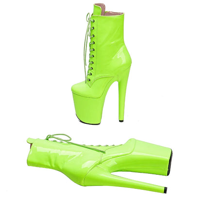 20CM/8inch Green PU upper high heel platform Pole Dance boot