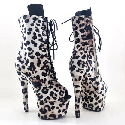 17CM/7Inches Leopardupper High Heel platform Boots Open toe  Pole Dance boot