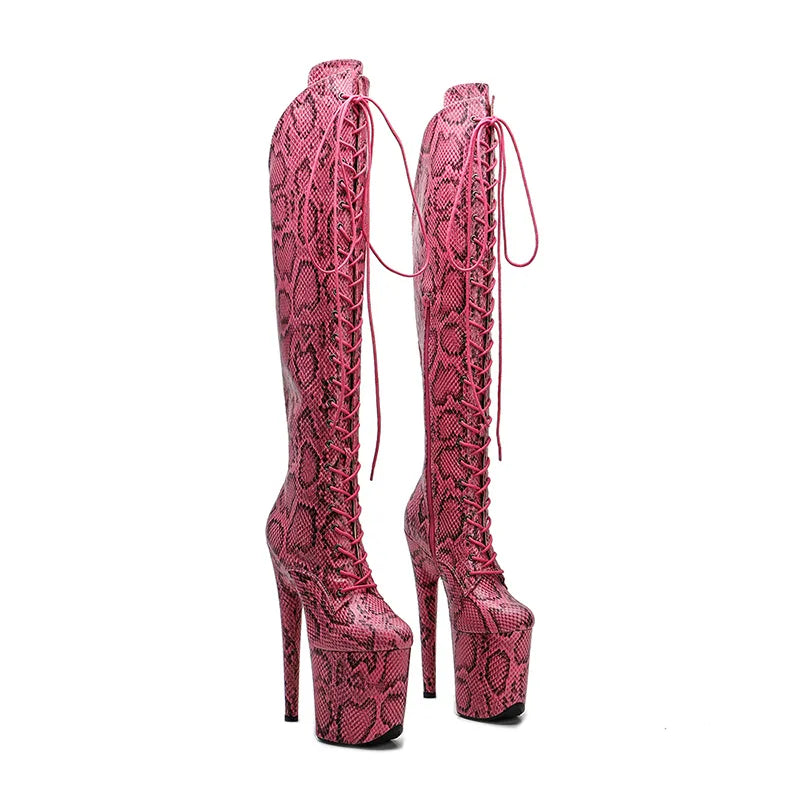 20CM/8inches Snake skin Upper exy exotic young trend fashion  boots High Heel   platform Pole Dance boot