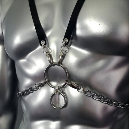 Gothic Body Harness Chain Men Fashion Metal Punk Leather Tops Chest Jewellery Accessories  Fashion Party Nightclub Straps