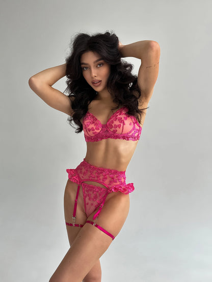 Lencería de lujo, ropa interior bordada en forma de corazón, liguero con volantes, conjuntos breves transparentes de encaje de lujo, Hada íntima 