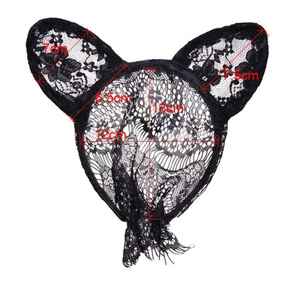 Cosplay Party Masquerade Headwear Lace Veil Cute Cat and Rabbit Ears Cosplay Headband Hairpin Women Squid Game Anime