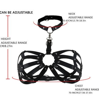 PU Leather Harness Lingerie Chest Harness Woman Black  Cage Bra Punk  Harajuku Festival Accessories Rave Outfit