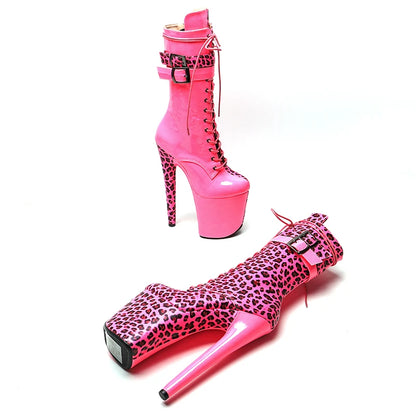 20cm/8inches   Patent PU With Leopard Upper Fashion  High Heel platform   Pole Dancing boots