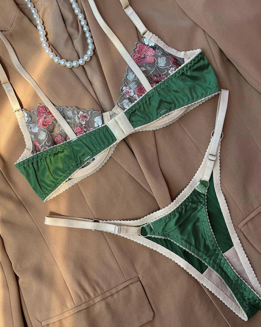 Ellolace Floral Sexy Erotic Lingerie Woman Transparent Lace Bra Satin Intimate Female Without Censorship Romantic Bilizna Set