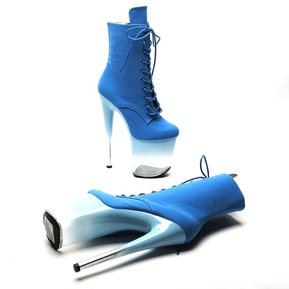 20CM/8inches Night Light upper Transparent gradient color Platform  High Heel platform Pole Dance boot