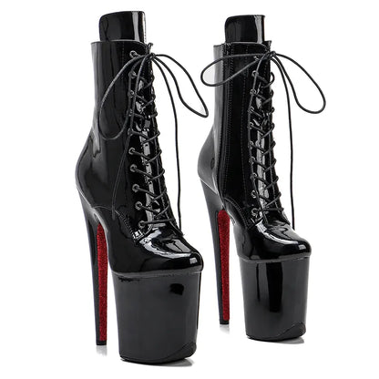 20CM/8inches platform Boots Round Toe Heels Stripper Platform Women Ankle Boots Lace-up Zip Roman Lady  Knight Boots 3KJ