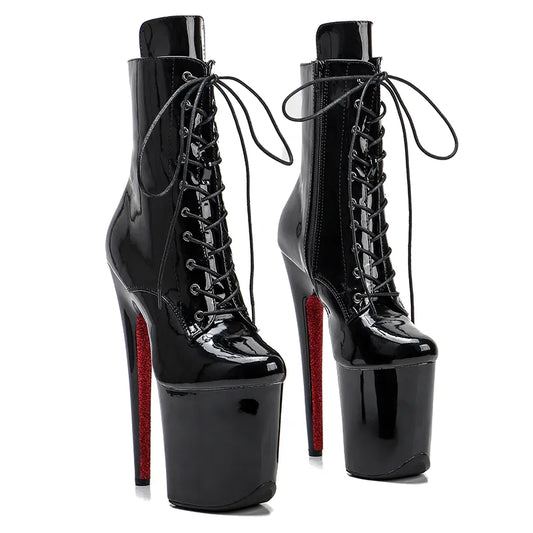 20CM/8inches platform Boots Round Toe Heels Stripper Platform Women Ankle Boots Lace-up Zip Roman Lady  Knight Boots 3KJ