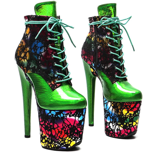 20CM/8inches Suede Upper High Heel Transparent Gradient Color Platform Pole Dance Boot