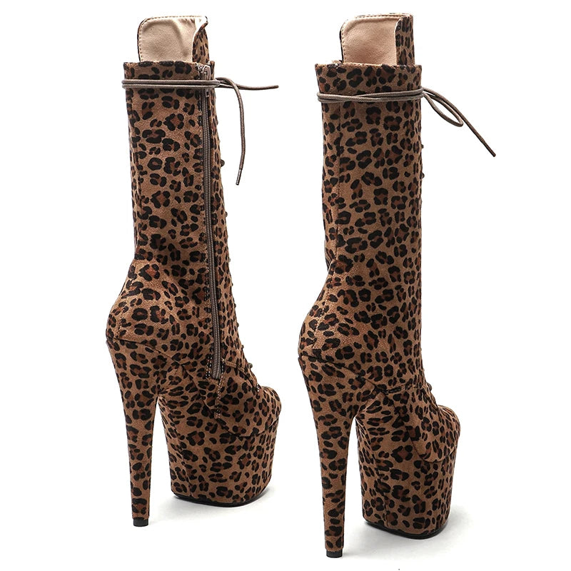 Leopard suede materials 17CM/7inches Pole dancing shoes High Heel platform Boots closed toe Pole Dance boots