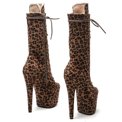 Leopard suede materials 17CM/7inches Pole dancing shoes High Heel platform Boots closed toe Pole Dance boots