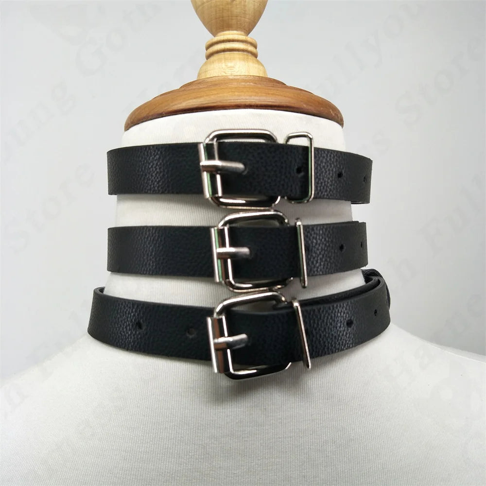 Collar Punk Choker Rock Gothic Red PU Leather O-ring Harajuku Studded Necklace Neck  Party Jewelry Accessorie