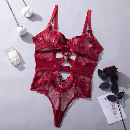 Bodysuit Lingerie Cut Out See-Through One-Piece Body  Backless Thongs Teddy Embroidery  Hot Tights