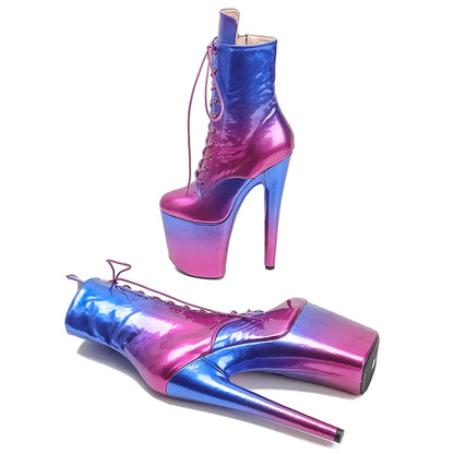 20CM/8Inch Patent Upper New Fashion Women's High Heels Platform Lace up Ankle Boots Pole Dance Boots