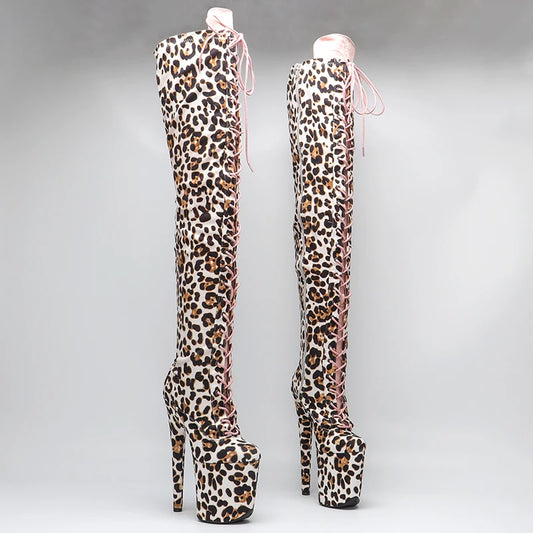 20CM/8inche   Leopard  upper with Suede pink color  High Heel platform Boots Pole Dance boots