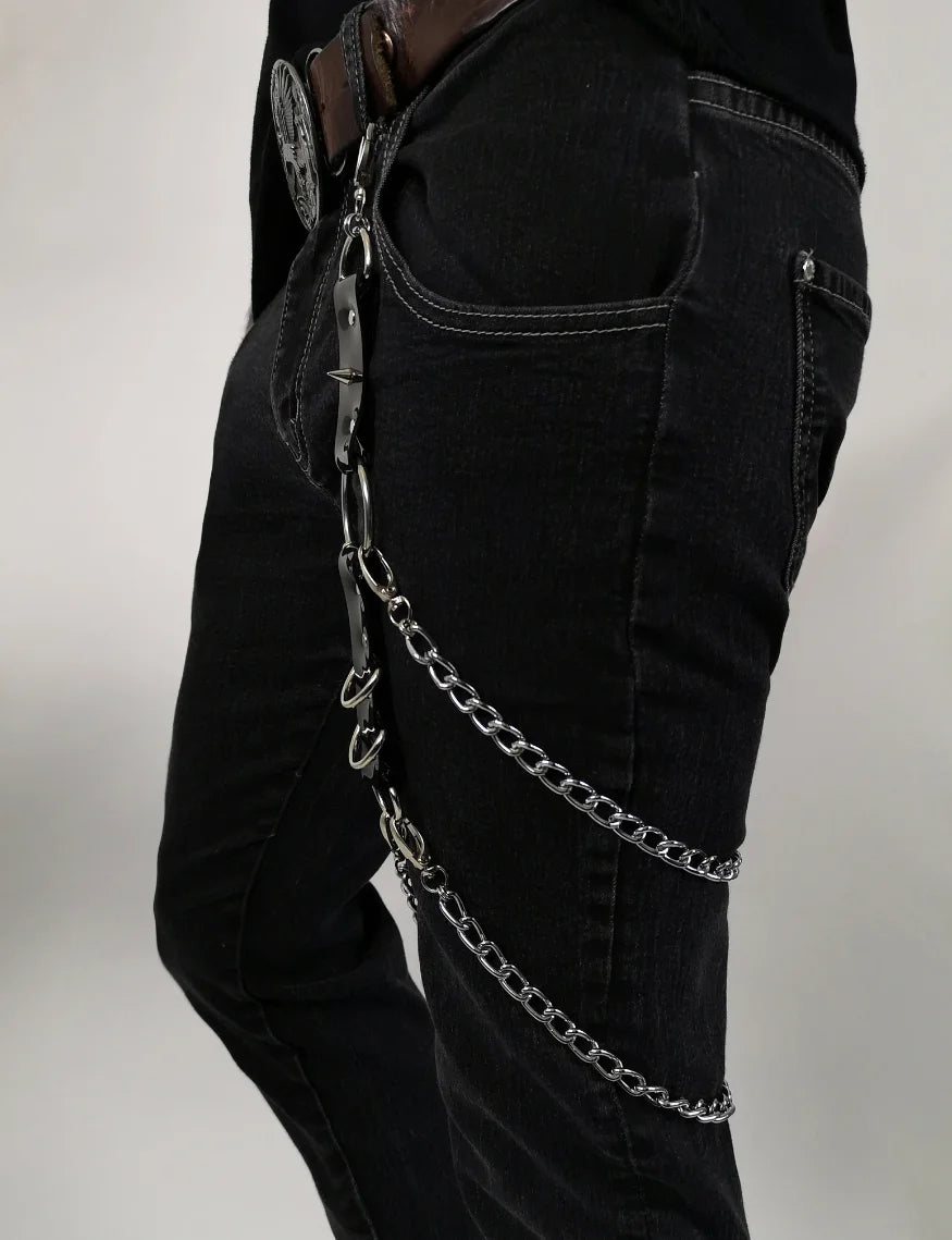 Sexy Punk Chain Leather Belt Gothic  Harness Black Hip Hop Leg Strap Uni PU Leather Rivet Belt Leg Ring Gay Harness Accessory